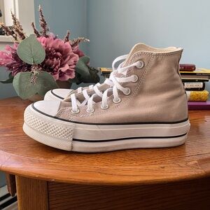 Tan High-Top Canvas Platform Sneakers